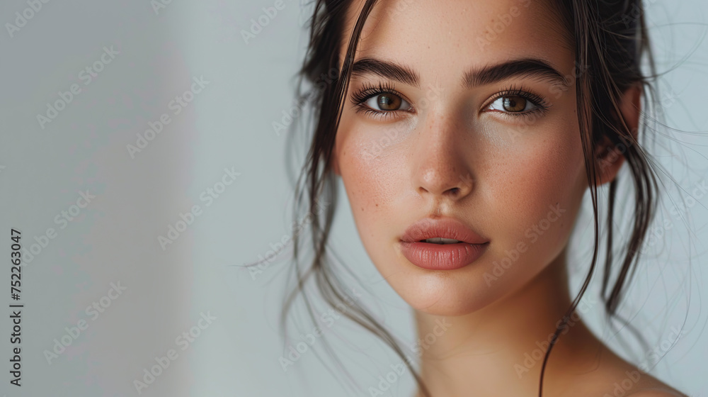 beautiful blonde woman with wavy long hair, healthy skin looks at the camera natural makeup of a young beautiful model on a studio background with copy space. cosmetic concept generative ai beautiful blonde woman with wavy long hair, healthy skin looks at the camera natural makeup of a young beautiful model on a studio background with copy space. cosmetic concept generative ai