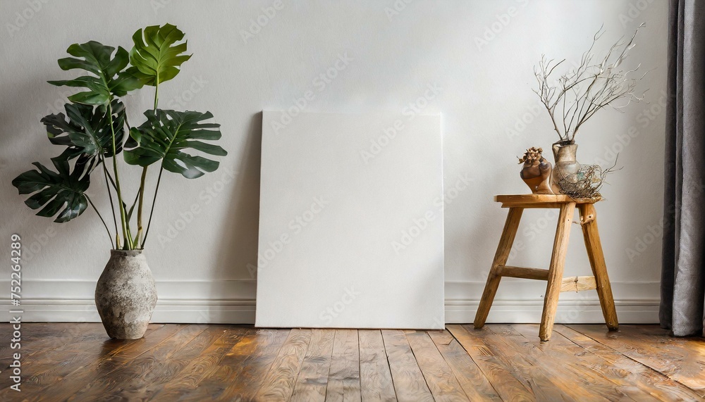 Clean Slate Blank Canvas on Laminate Flooring - obrazy, fototapety, plakaty 