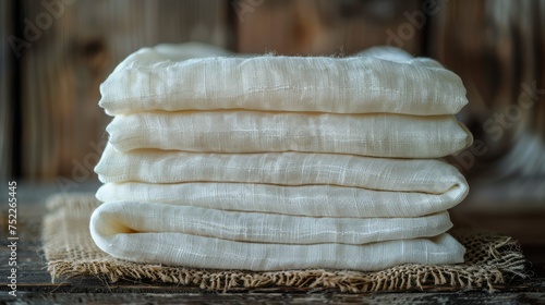 Stack of White Towels on Wooden Table