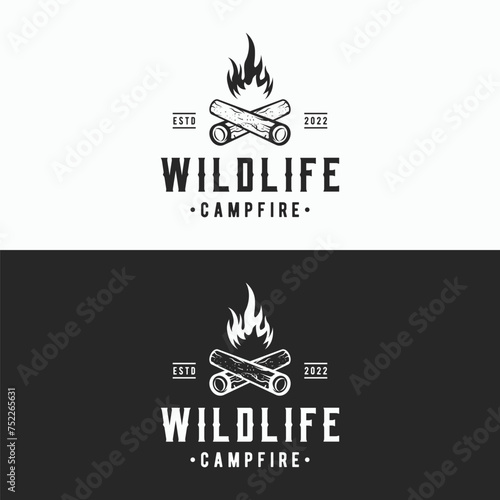 Hipster vintage bonfire logo design. Logo for camping, adventure wildlife, campfire.