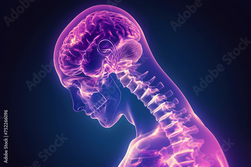Healthcare concept: human brain and skeleton anatomy illustration