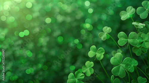 St. Patrick's Day abstract green background decorated with shamrock leaves generative ai