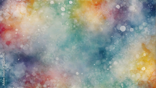 Watercolor background with spots and salt, green, red, purple, yellow. paint splatters.