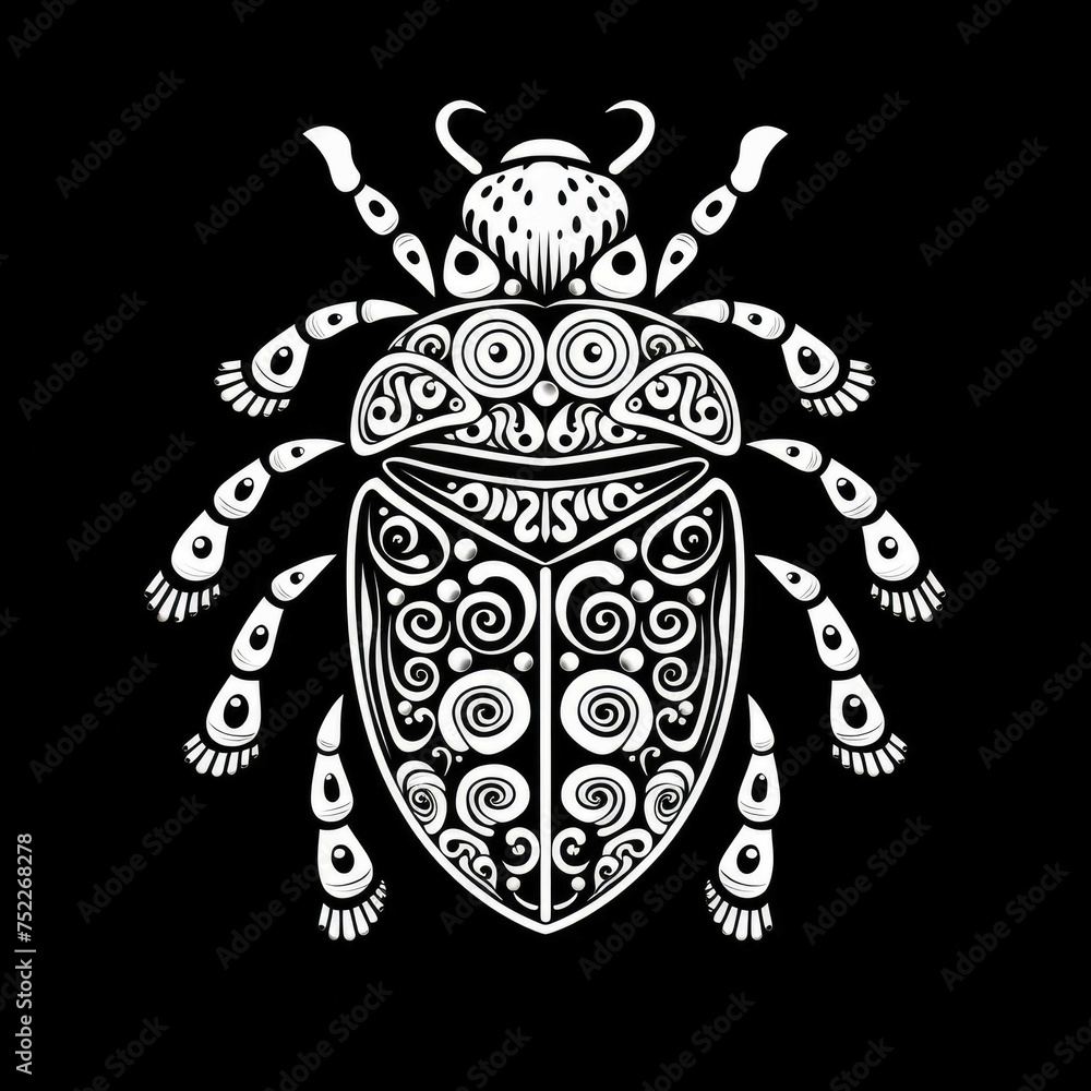 Ladybug Mandala Style Illustration, black and white Ladybug Mandala Style Illustration, black and white