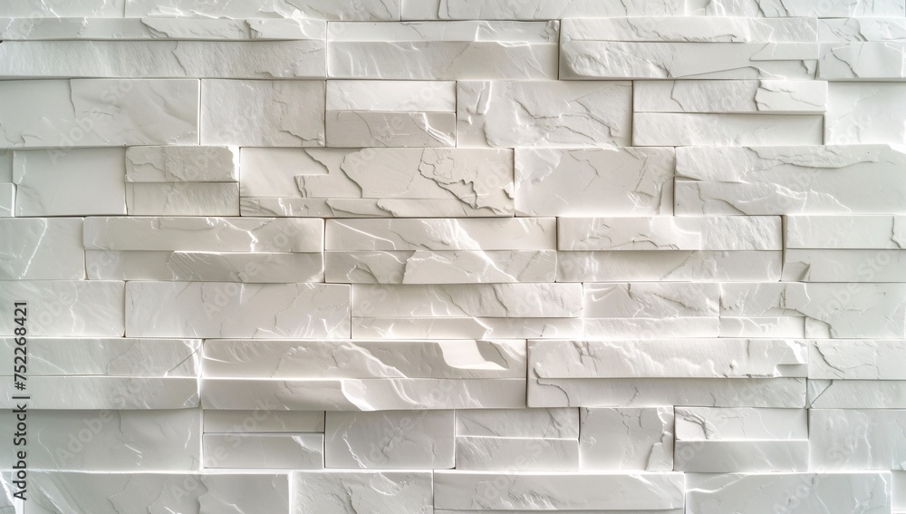 Obraz premium Shiny white ceramic bricks with a creative and abstract design form a modern wall