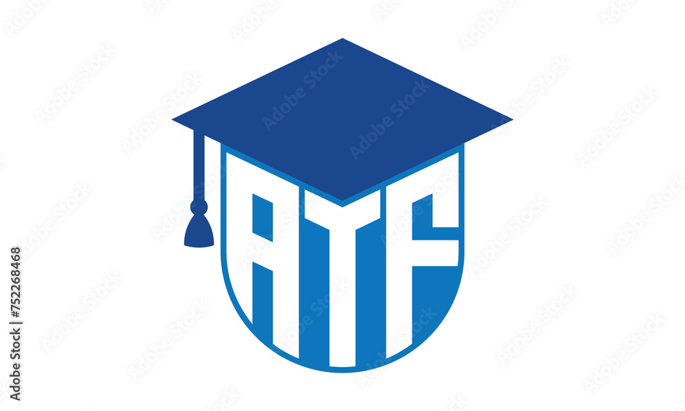 ATF initial letter academic logo design vector template. school college logo, university logo, graduation cap logo, institute logo, educational logo, library logo, teaching logo, book shop, varsity - obrazy, fototapety, plakaty 