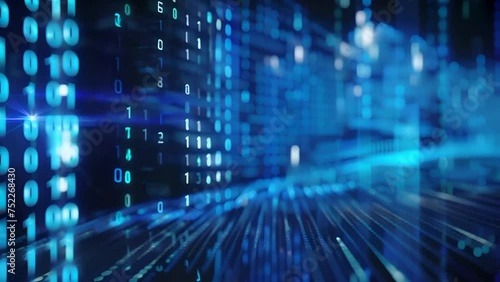 digital binary data on computer screen blue background