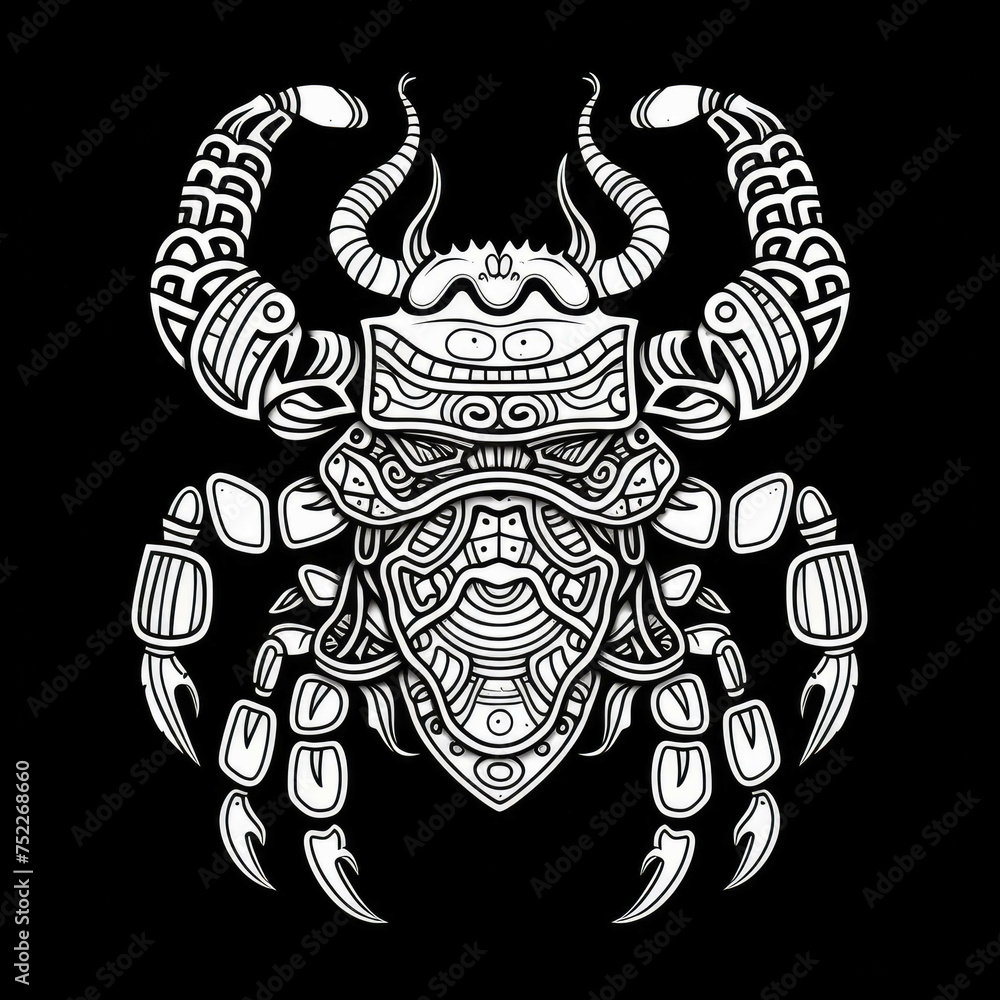 Naklejka premium Scorpion Mandala Style Illustration, black and white