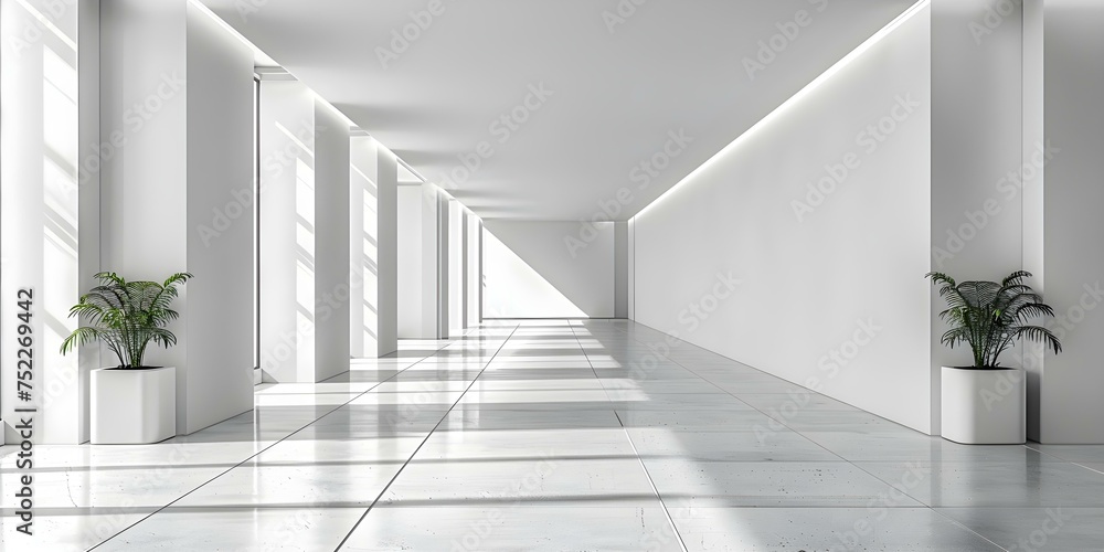 Obraz premium White Minimalistic Interior with Empty Walls and Floors for Background Images. Concept Minimalistic, Interior Design, Empty Spaces, White Backgrounds, Clean Aesthetics
