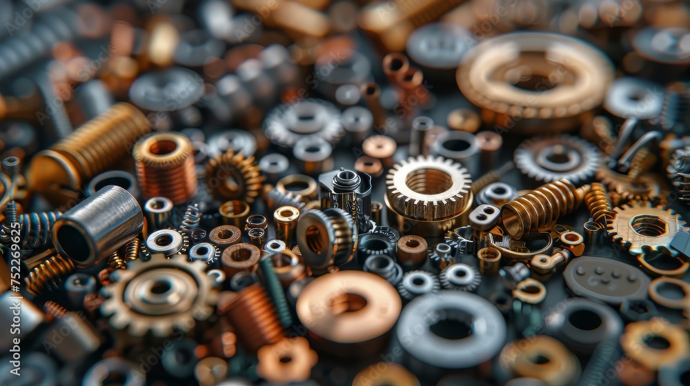 Assorted Gears and Nuts Piled Up Assorted Gears and Nuts Piled Up
