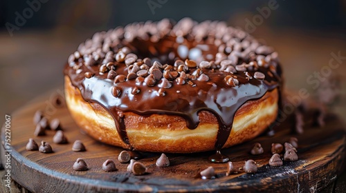 Chocolate Covered Doughnut on Wooden Board