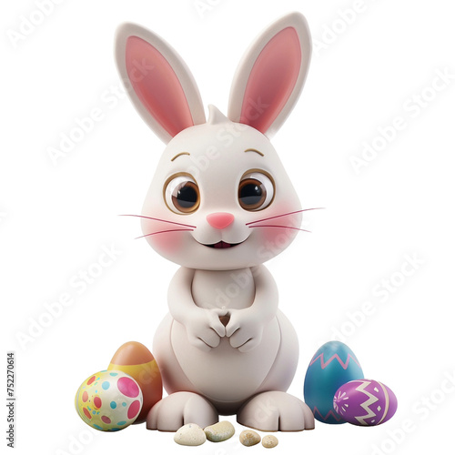 easter bunny with easter eggs vector cartoon illustration isolated on transparent background - Generative AI