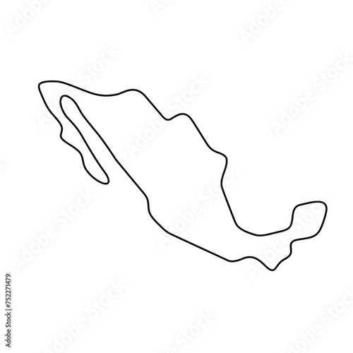 Mexico country simplified map. Thin black outline contour. Simple vector icon