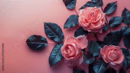 Pink Background With Paper Flowers and Leaves