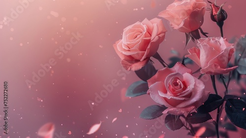 Pink Background With Paper Flowers and Leaves
