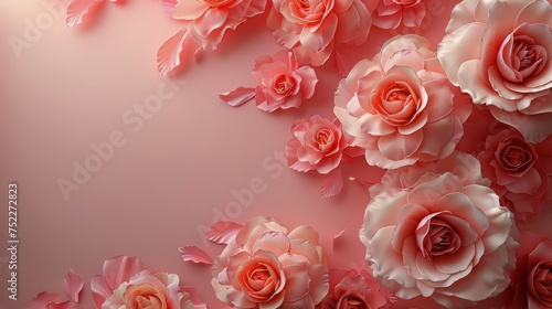Pink Background With Paper Flowers and Leaves