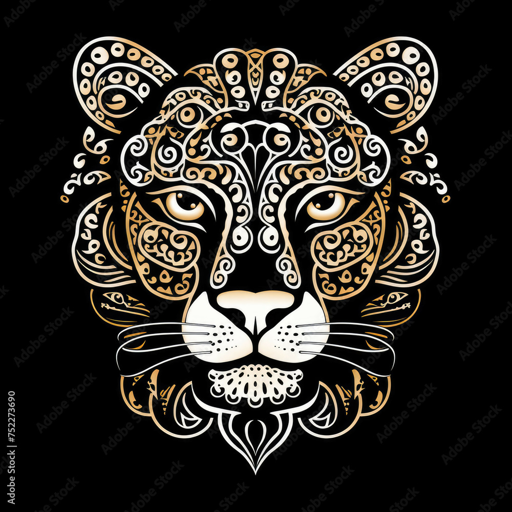 Leopard Mandala Style Illustration, black and white Leopard Mandala Style Illustration, black and white