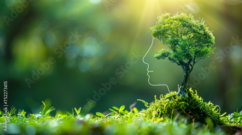 World Mental Health Day concept with serene nature background, copyspace, minimalist  photo