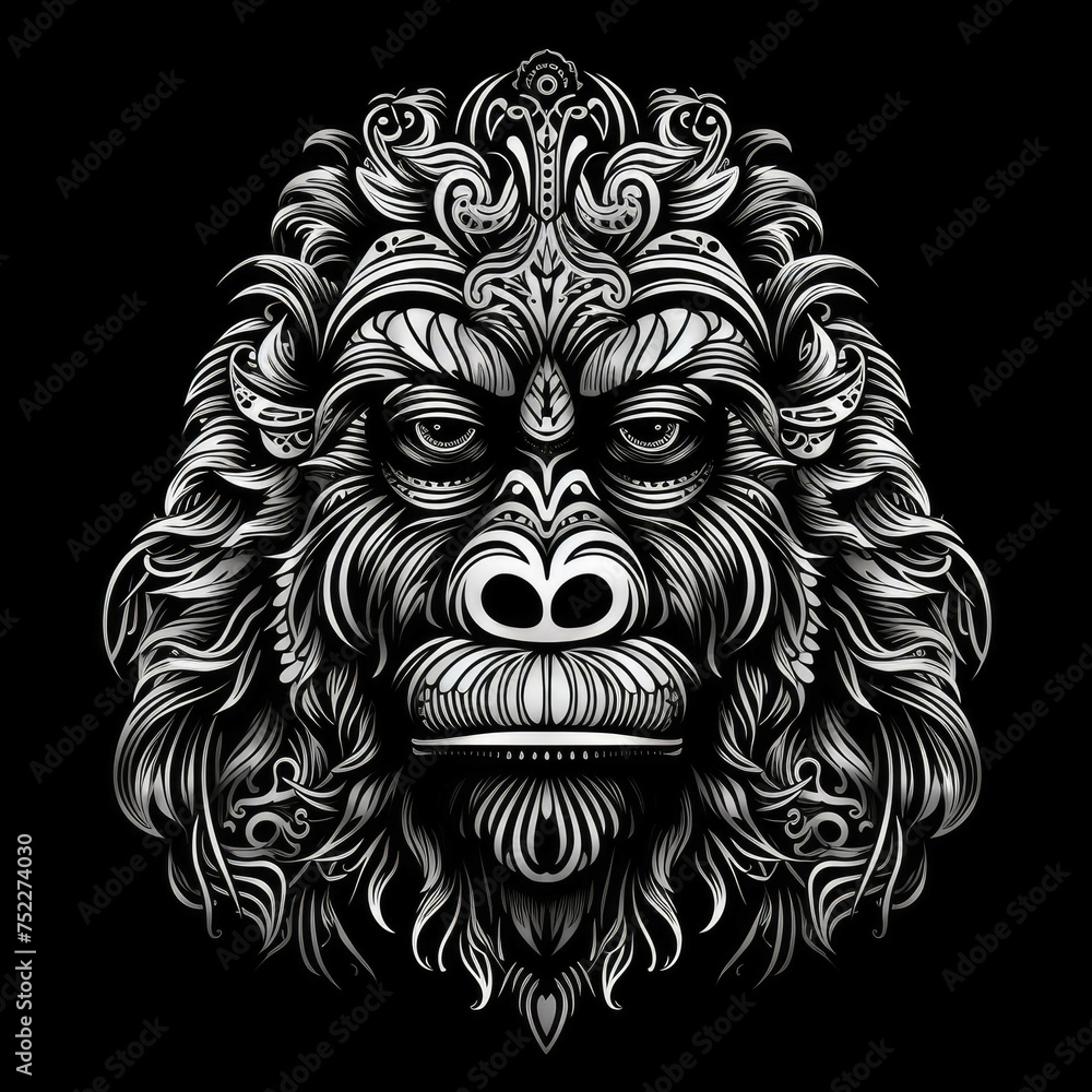 Gorilla Mandala Style Illustration, black and white Gorilla Mandala Style Illustration, black and white