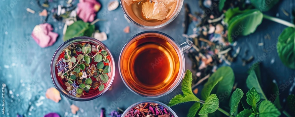 Fototapeta premium Cup of hot tea and wild flowers