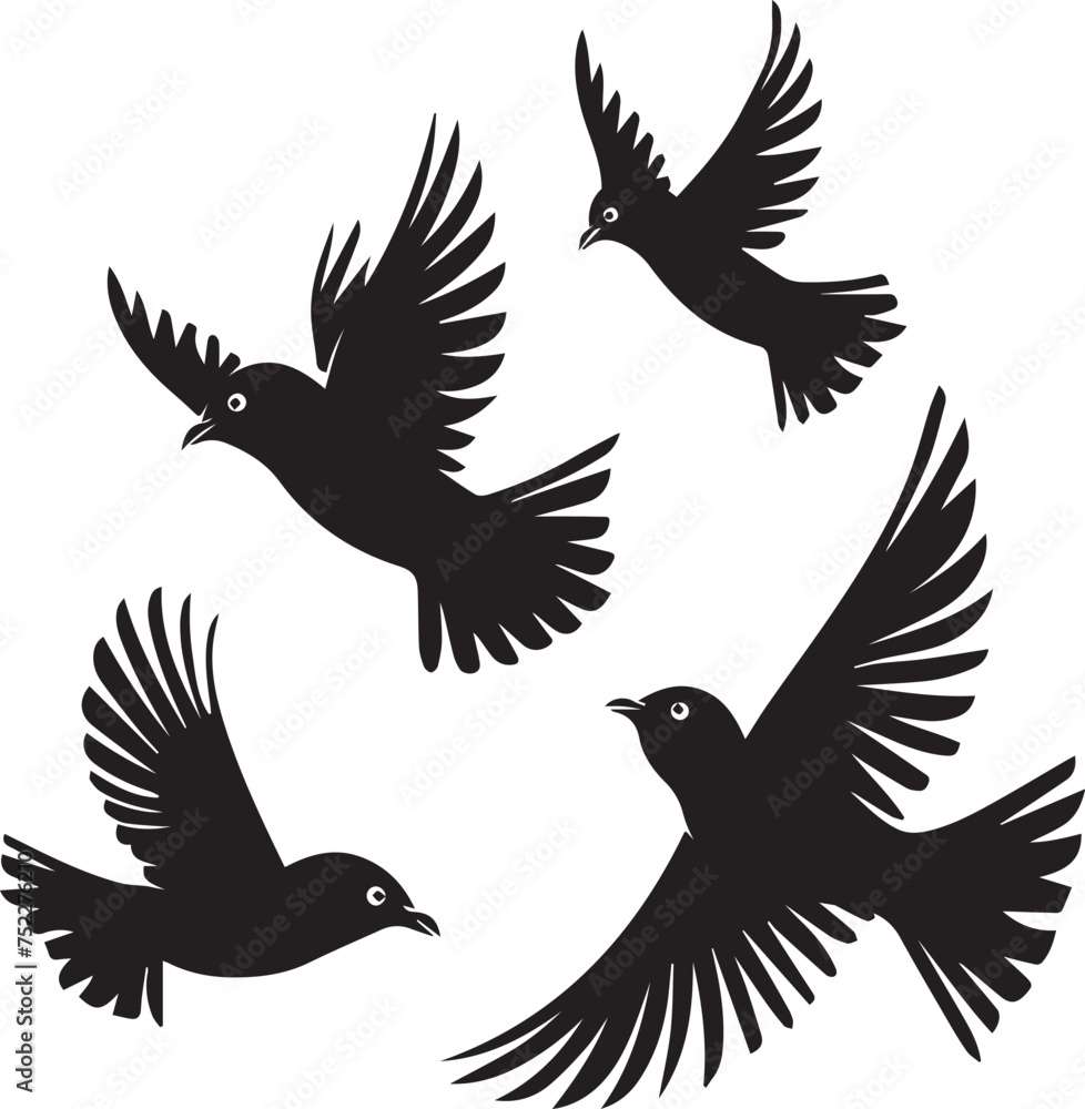 Obraz premium Set of black birds silhouette on white background