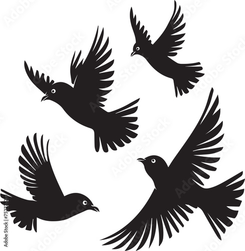 Set of black birds silhouette on white background