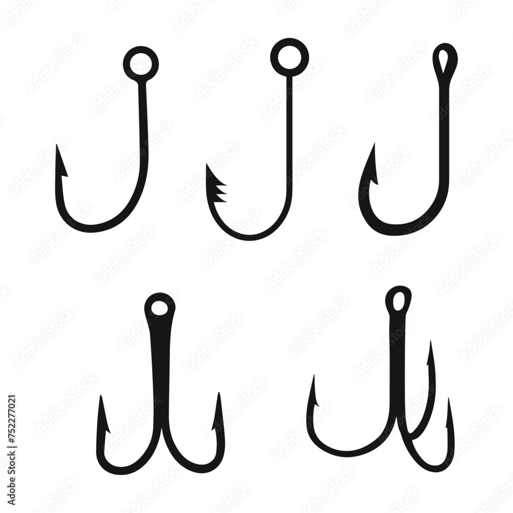 Set of fishing hooks. Vector illustration. Set of fishing hooks. Vector illustration.