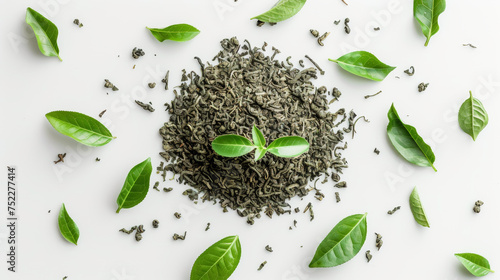 tea leaves on white background