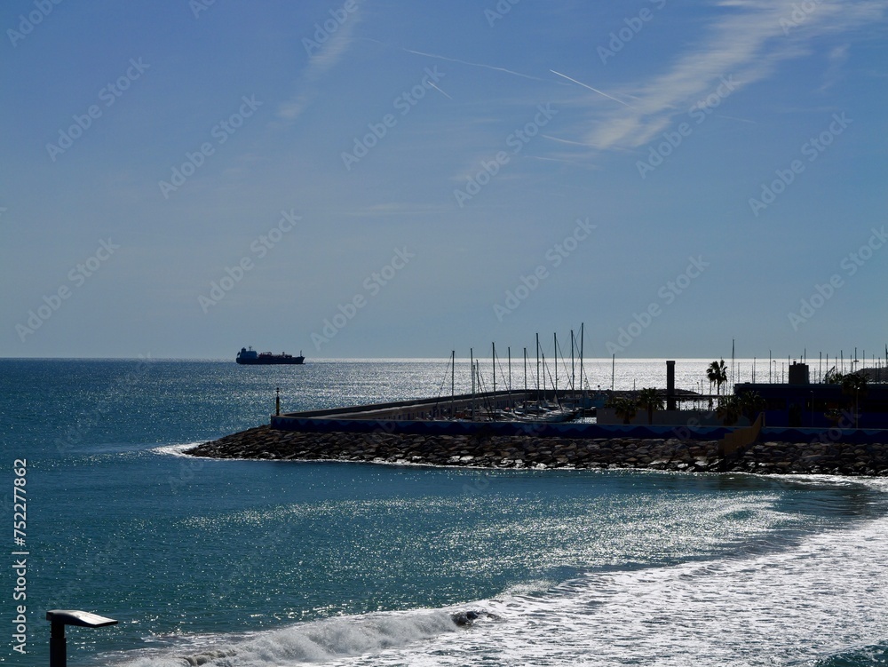 View of beach Playa El Miracle and sea, Tarragona, Mediterranean sea cost of Spain