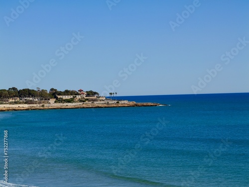 View of beach Playa El Miracle and sea, Tarragona, Mediterranean sea cost of Spain