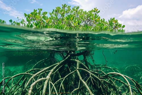Mangrove roots in tropical water photo