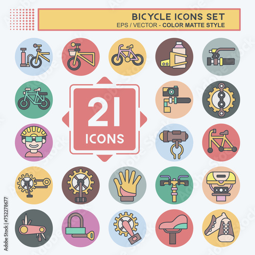 Icon Set Bicycle related to Hobby symbol. color mate style. simple design editable. simple illustration