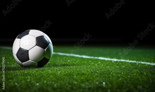 Soccer Ball on Green Field with Dark Background © vectoraja