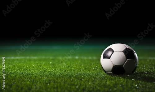 Soccer Ball on Green Field with Dark Background © vectoraja