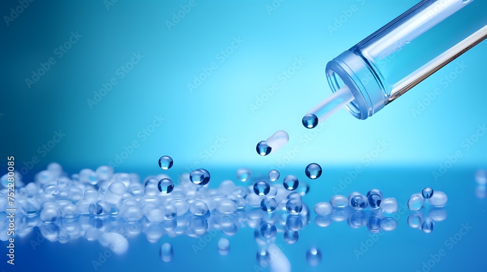 Close-up of a dropper dispensing clear liquid drops onto a pile Close-up of a dropper dispensing clear liquid drops onto a pile
