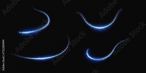  Abstract lines.Neon lines of speed and fast wind. effect of moving at the speed of light. Blue glow effect. Magic shiny line. Neon. Background. © kulinskaia