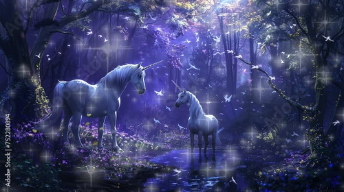 
two beautiful horses who are inhabitants of a haunted forest. seamless looping time-lapse virtual video Animation Background.