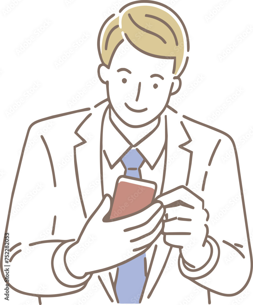 Illustration of a Businessman Holding a Smartphone and Smiling Illustration of a Businessman Holding a Smartphone and Smiling