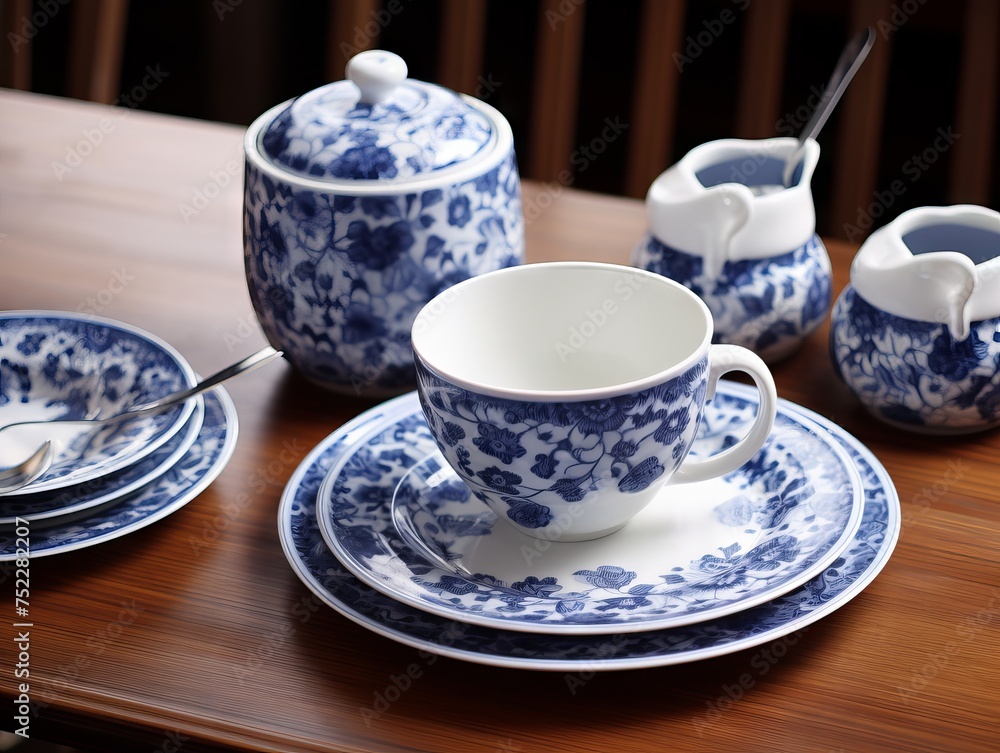 Set of dishes in blue in the English vintage style