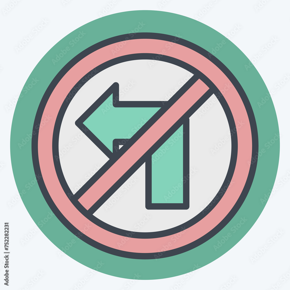 Icon No Left Turn. related to Road Sign symbol. color mate style. simple design editable. simple illustration Icon No Left Turn. related to Road Sign symbol. color mate style. simple design editable. simple illustration