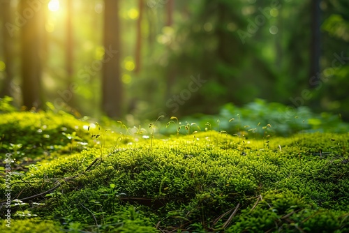 Forest floor covered in green moss