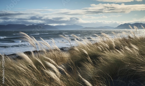 Amazing icelandic grass in beach during windy day.