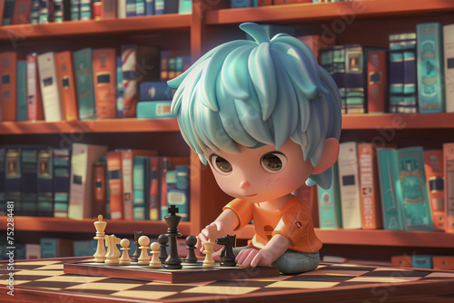 Lifelike 4D image of a chibi boy with ice blue hair
