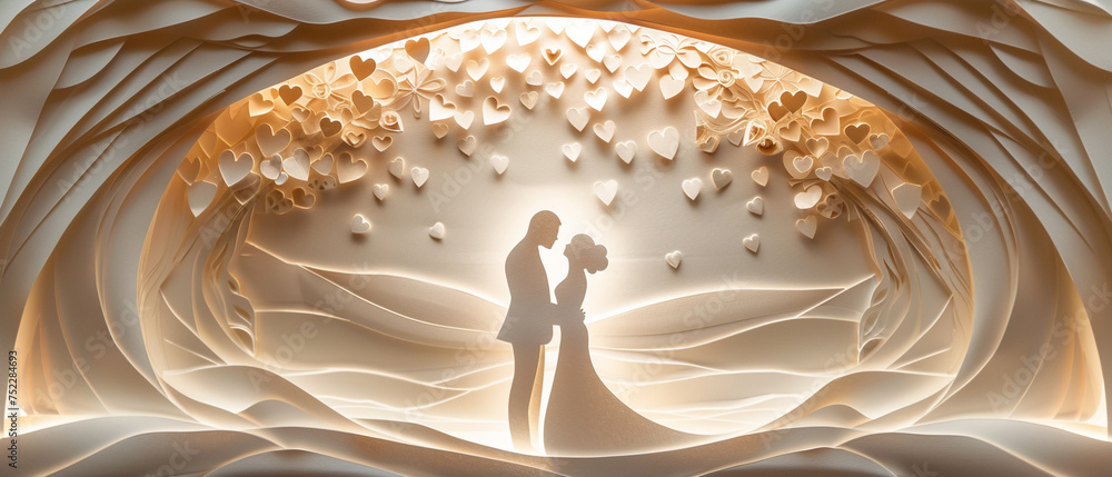 Tender embrace Crafted from paper with care and precision a couple stands in a tender embrace Tender embrace Crafted from paper with care and precision a couple stands in a tender embrace