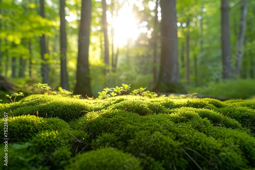 Forest floor covered in green moss photo