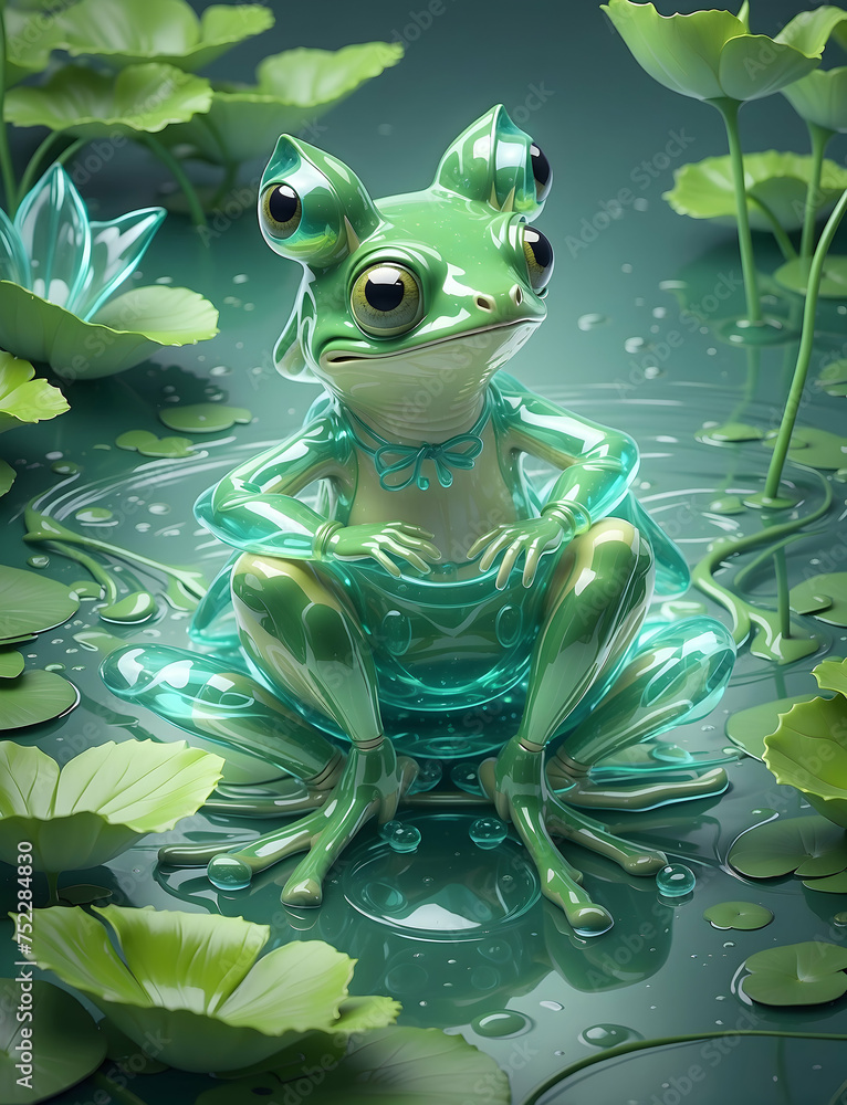 Harmony of Nature. Stunning Digital Artwork Featuring Green Frogs.