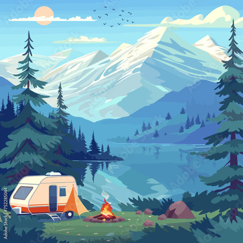 Serene Lakeside Camping Scene