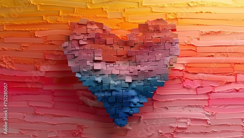 A multicolored heart shape is formed by arranged puzzle pieces representing completeness and love