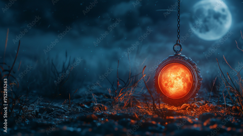 An ancient cursed amulet glowing ominously on a full moon night - obrazy, fototapety, plakaty 