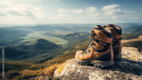 Hiking boots on mountain photo
